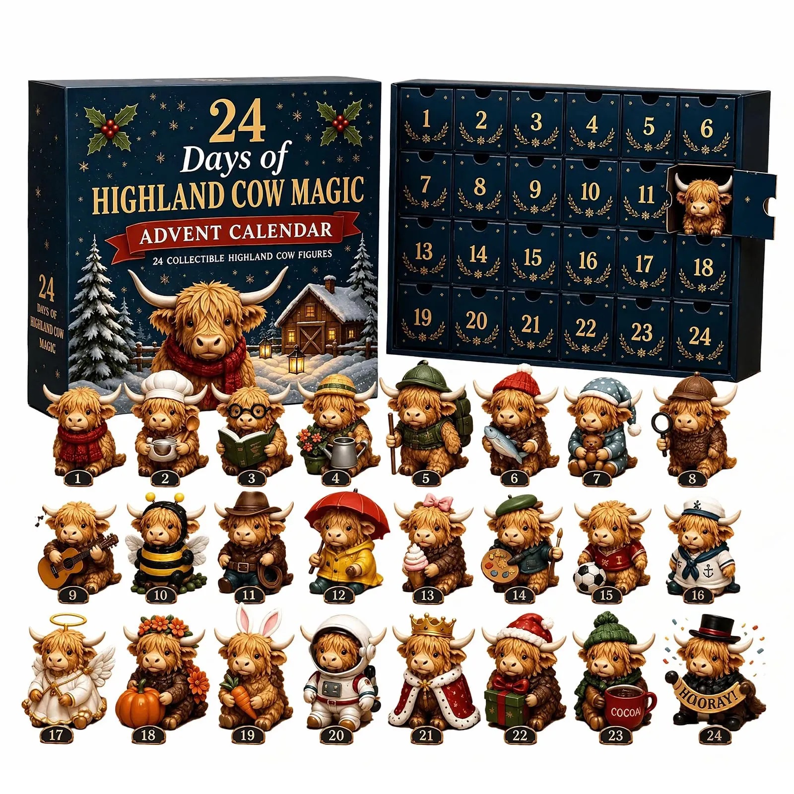 24 Days of 3D Highland Cow Magic Advent Calendar 2026 Christmas (2-Pack)
